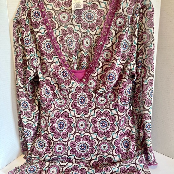 Y2K Vintage Jordache Floral Split Sleeve Top Size Large Boho Bohemian - Picture 1 of 9